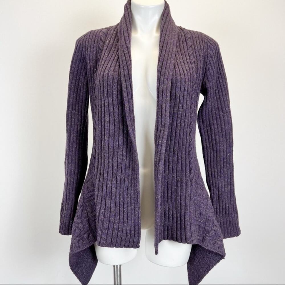Anthropologie Bird On A Wire Heathered Plum Open Cable Knit Cardigan XS